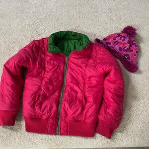 Nautica Girls Reversible Winter Coat Size 9/10  +The North Face Hat